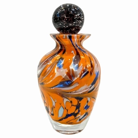 Italian Vintage Orange Black White Blue Murano Glass Oval Shape Perfume Bottle 