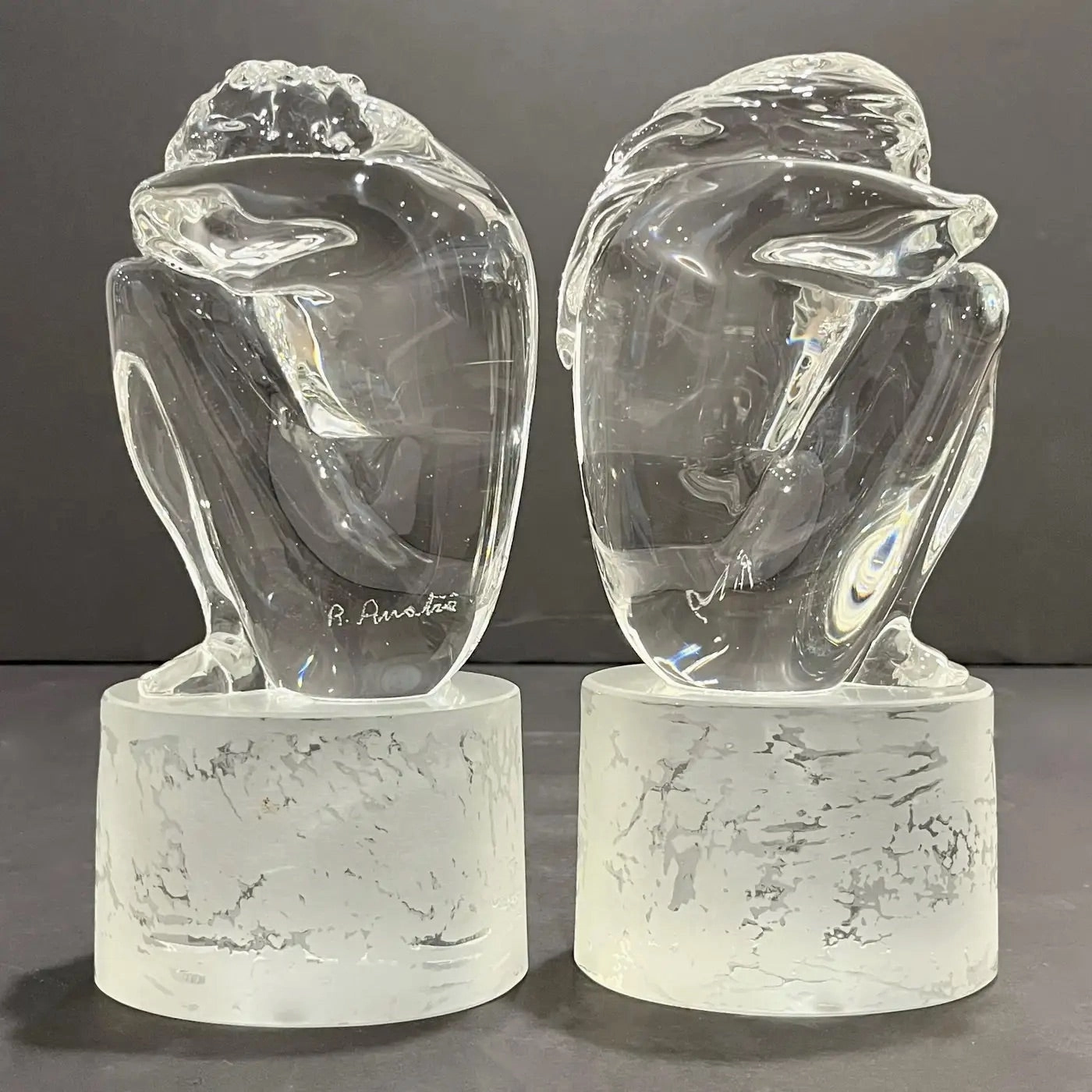 Italian Vintage Pair of Minimalist Crystal Murano Glass Sculptures Man and Woman