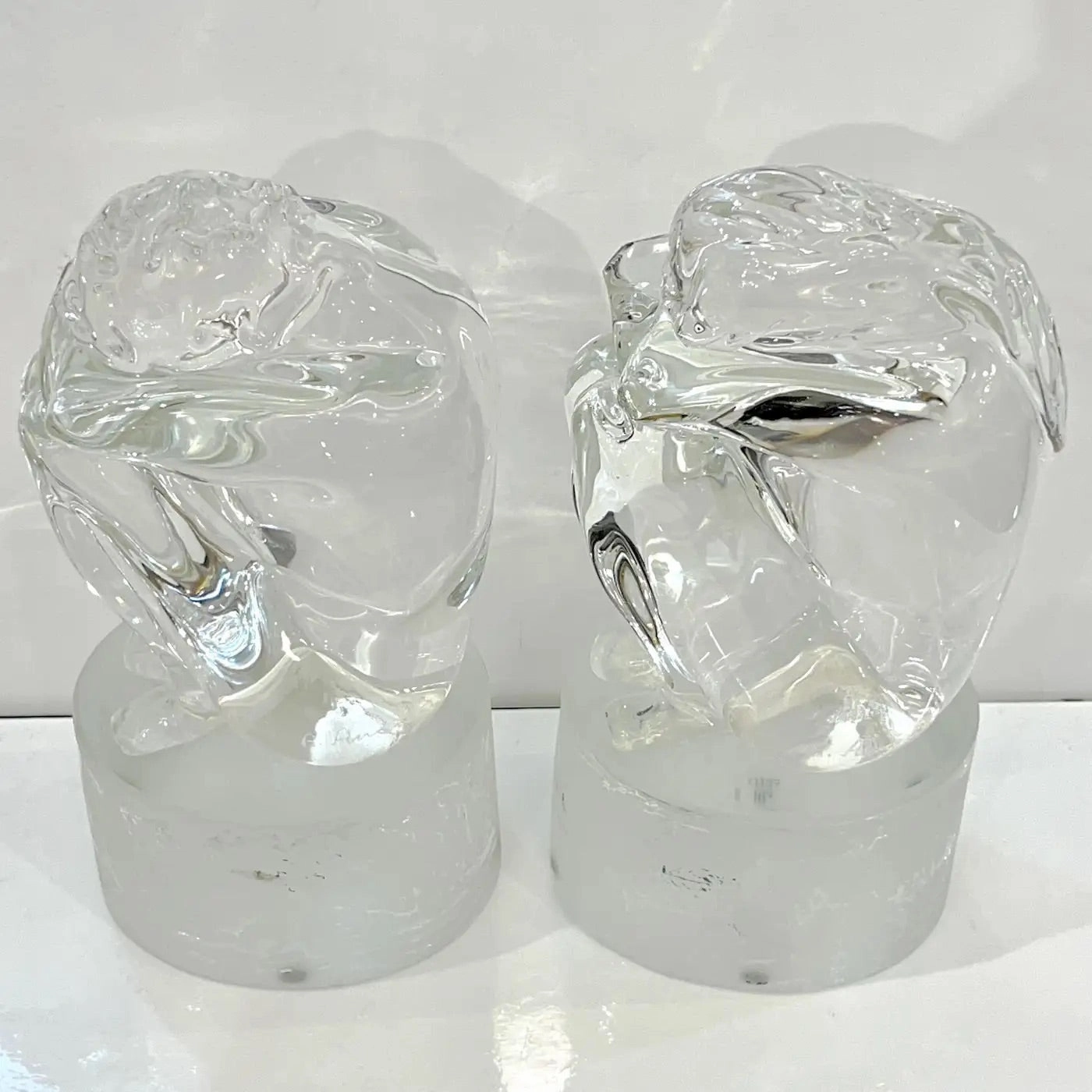 Italian Vintage Pair of Minimalist Crystal Murano Glass Sculptures Man and Woman