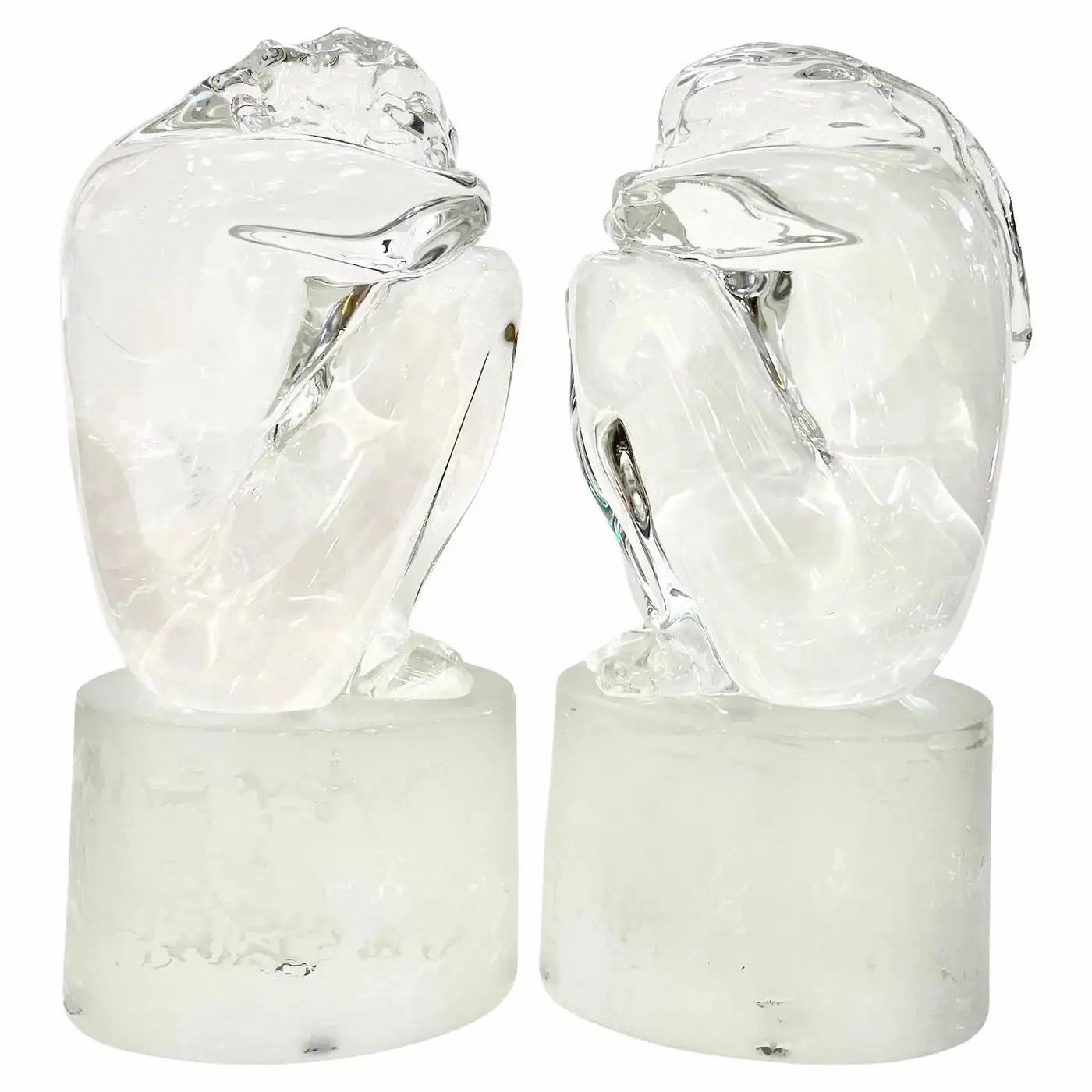 Italian Vintage Pair of Minimalist Crystal Murano Glass Sculptures Man and Woman 