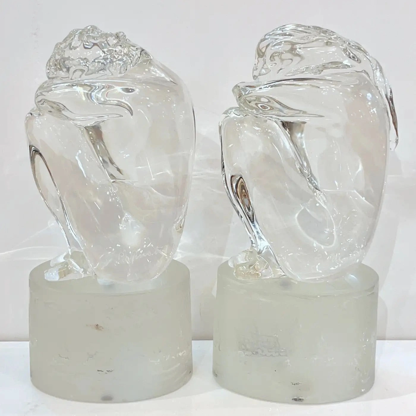 Italian Vintage Pair of Minimalist Crystal Murano Glass Sculptures Man and Woman