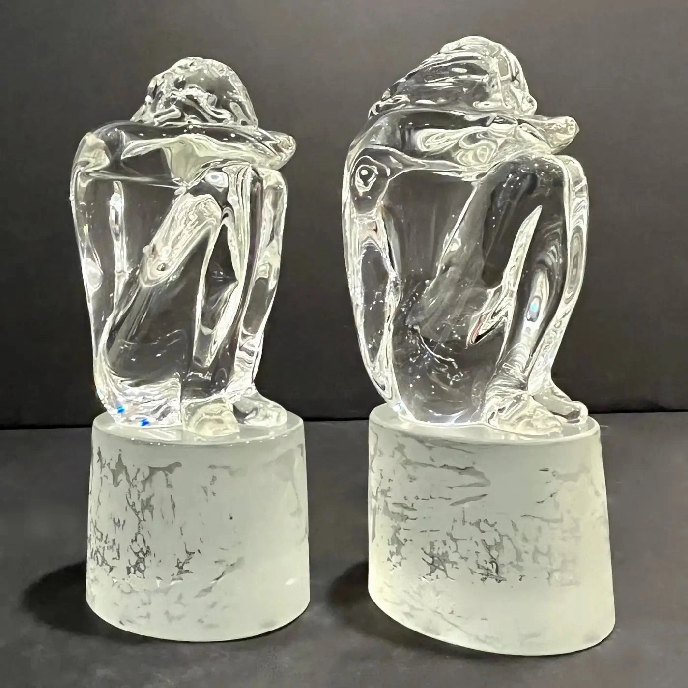 Italian Vintage Pair of Minimalist Crystal Murano Glass Sculptures Man and Woman