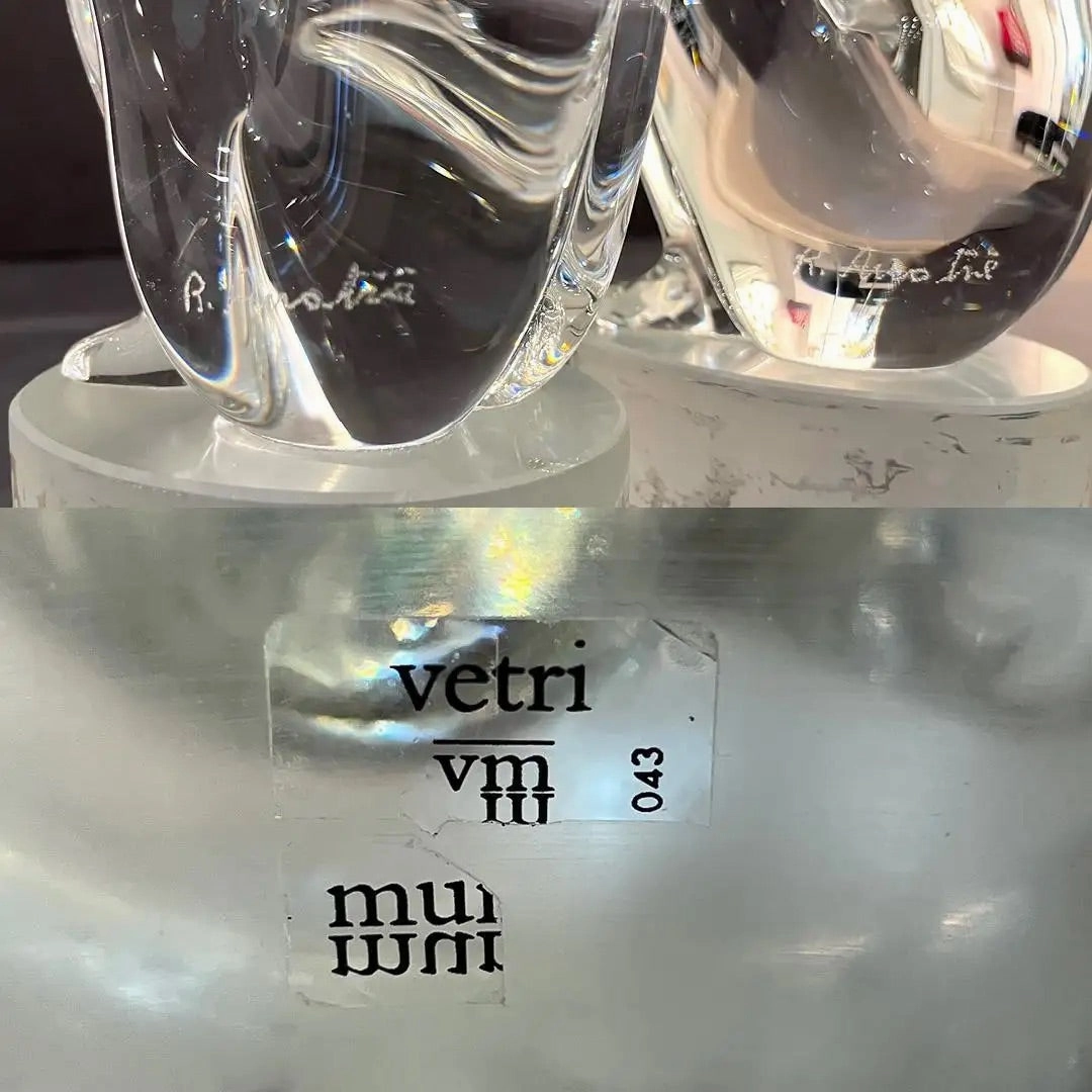 Italian Vintage Pair of Minimalist Crystal Murano Glass Sculptures Man and Woman