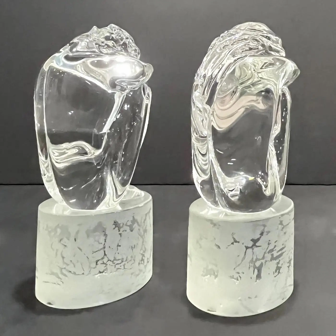 Italian Vintage Pair of Minimalist Crystal Murano Glass Sculptures Man and Woman