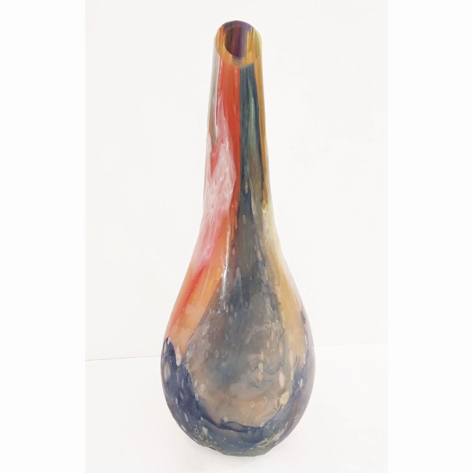 Italian Yellow Red Blue Silver Overlaid Crystal Murano Glass Sculpture Vase