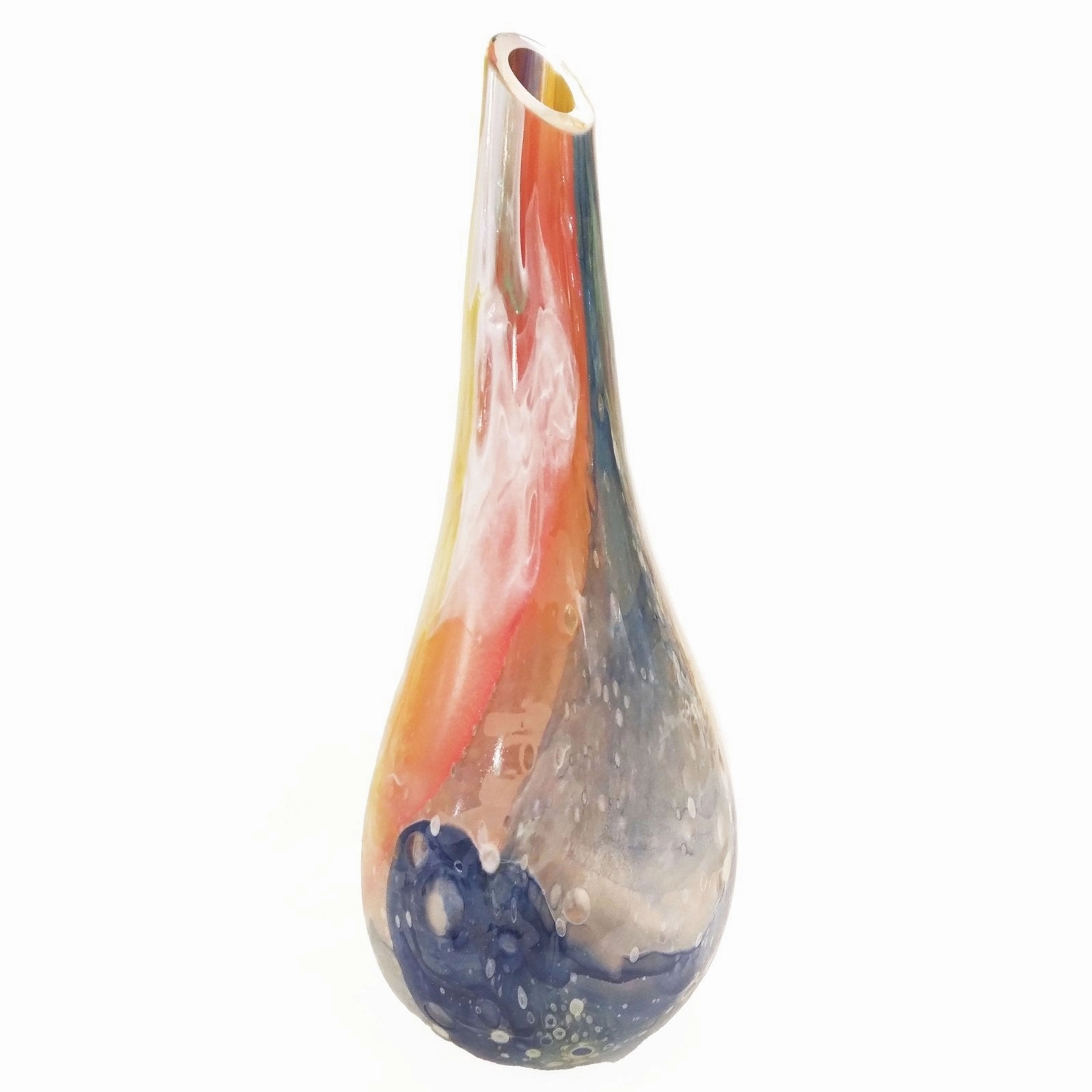 Italian Yellow Red Blue Silver Overlaid Crystal Murano Glass Sculpture Vase 