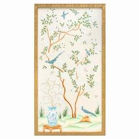 Ivory and Multi Color Vase Chinoiserie Mural 