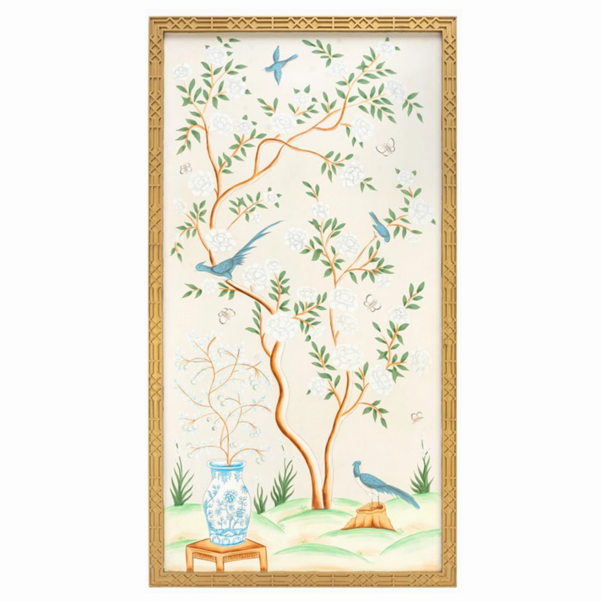 Ivory and Multi Color Vase Chinoiserie Mural 
