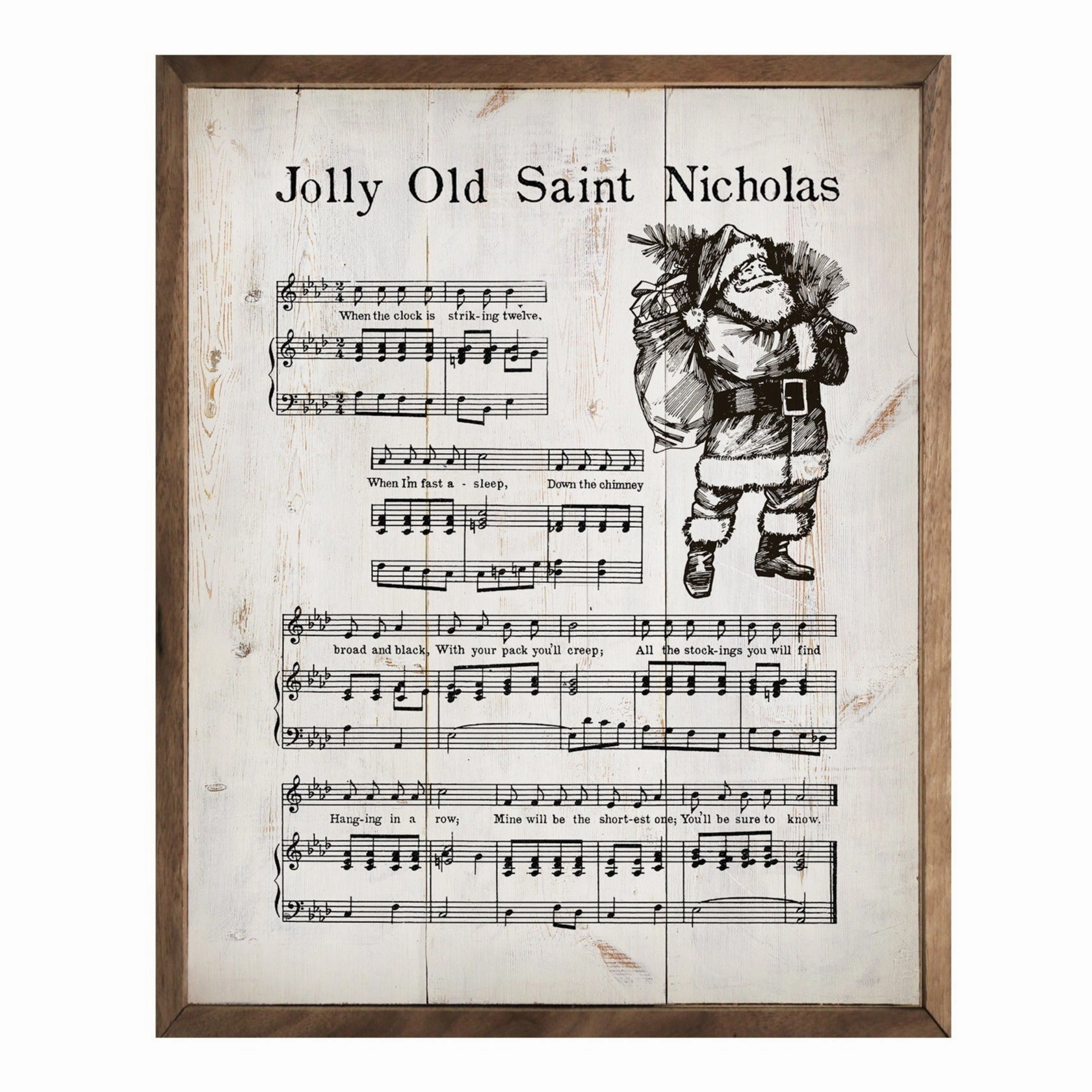 Jolly St. Nick Sheet Music Wood Framed Print 