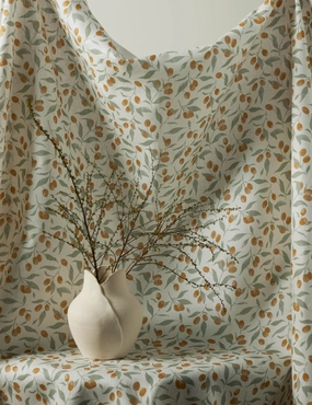 Kumquats Linen Fabric by Rylee   Cru 