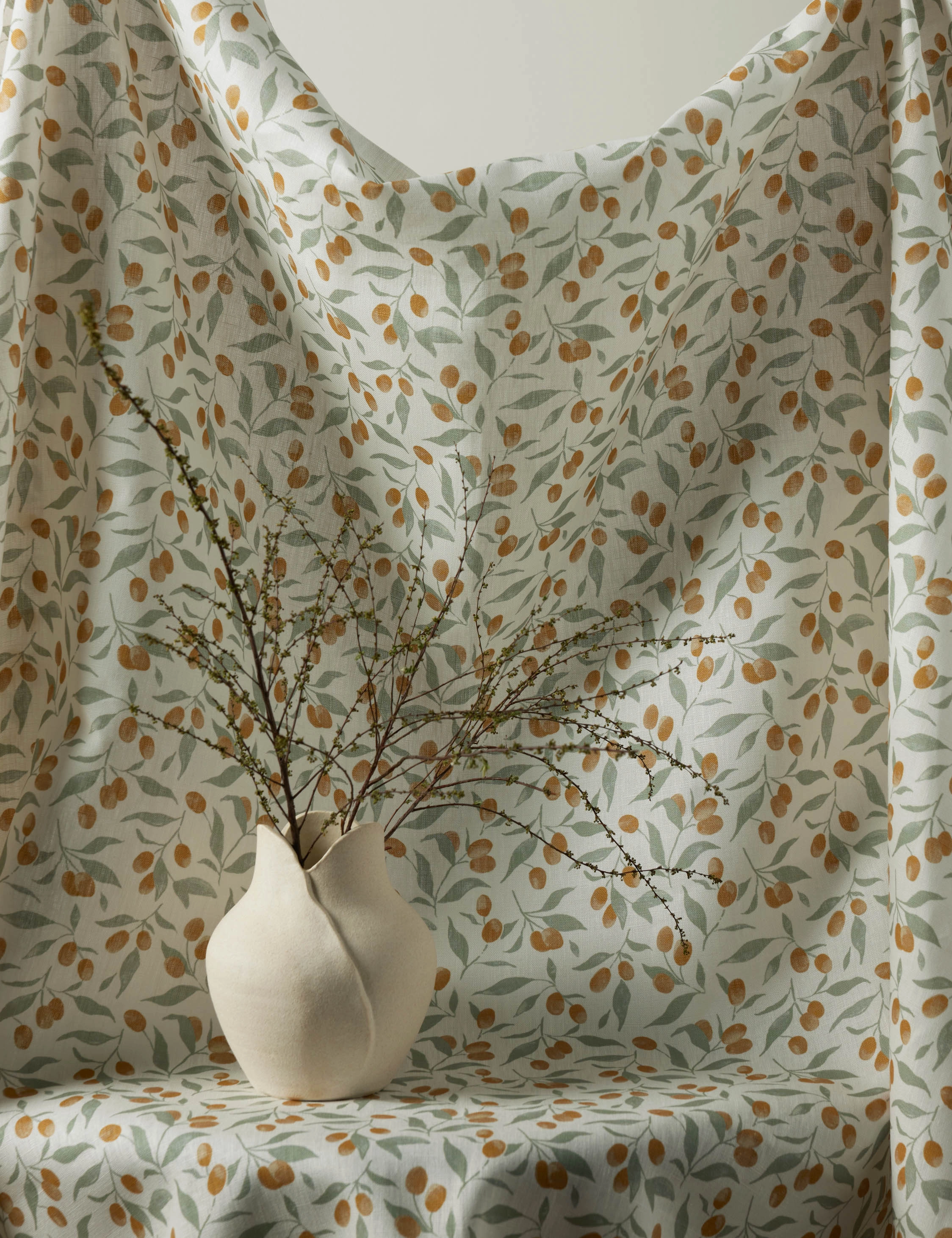 Kumquats Linen Fabric by Rylee   Cru 