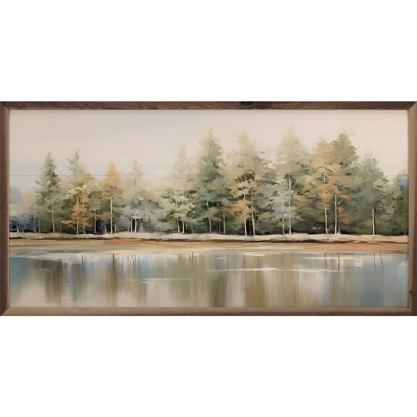 Lakeshore Trees Wood Framed Print 
