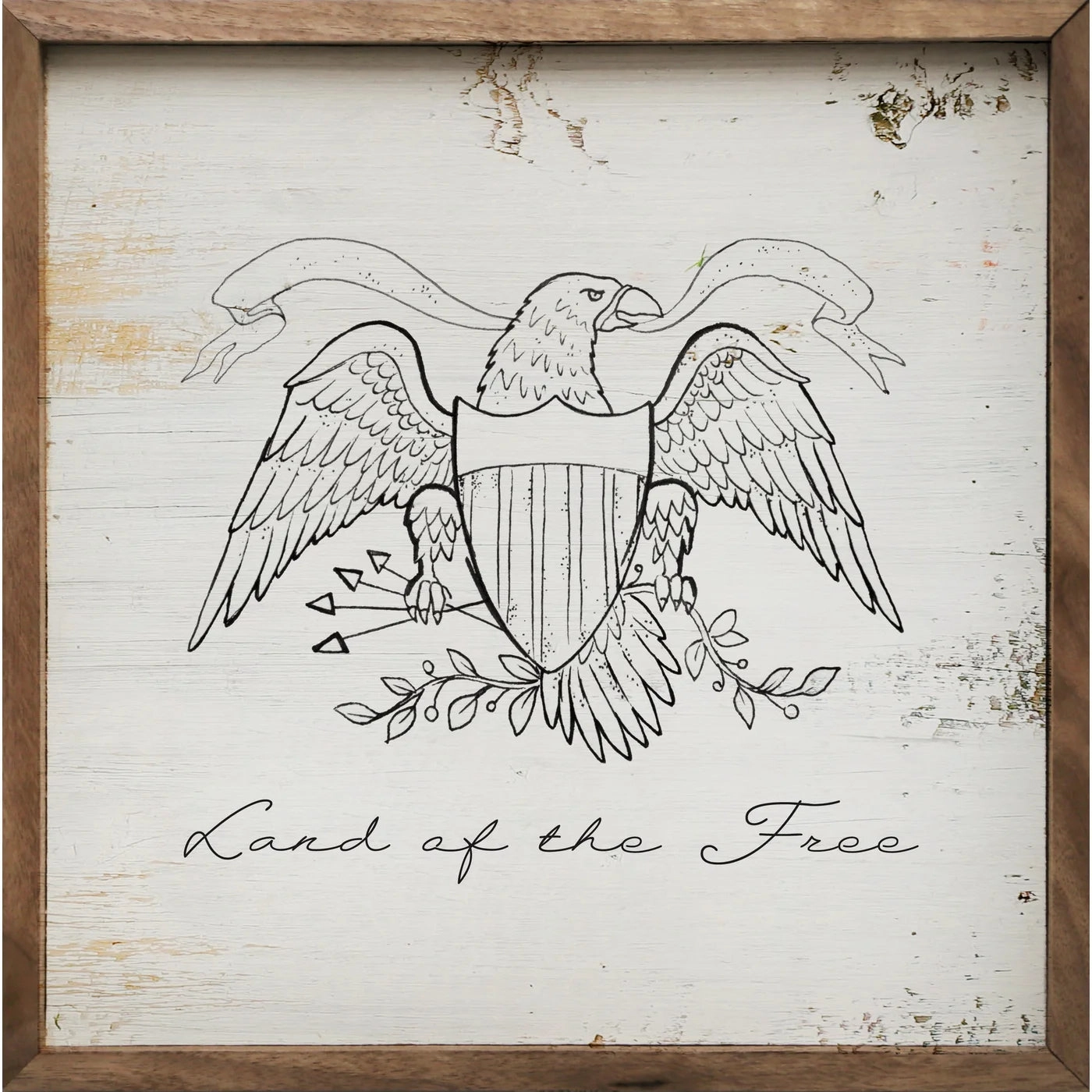 Land Of The Free Eagle Whitewash Wood Framed Print 