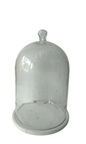 Large Glass Bell Jar w/ White Marble Base 10" 