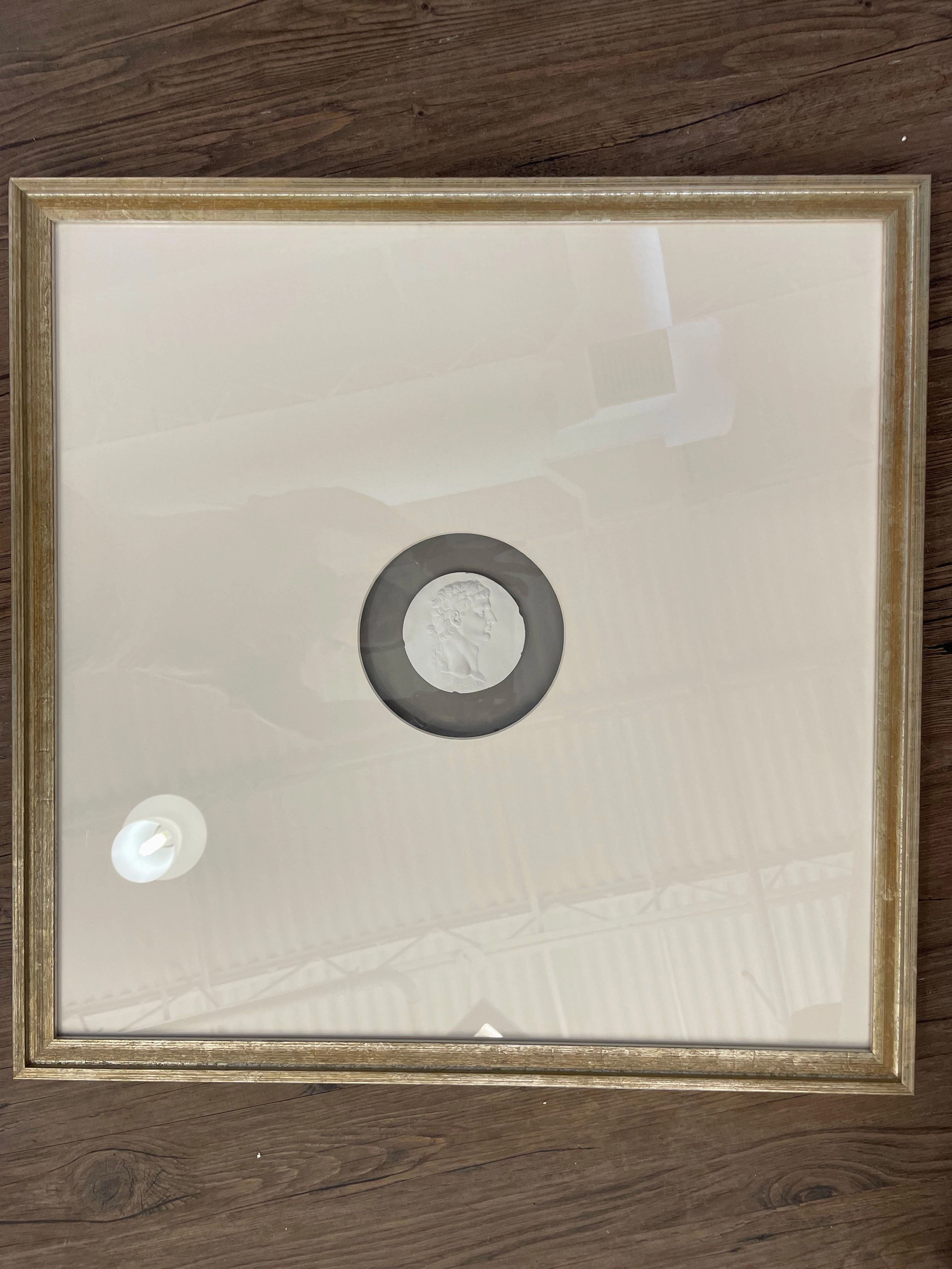 Large Single Intaglio with Gray Linen and White Mat 