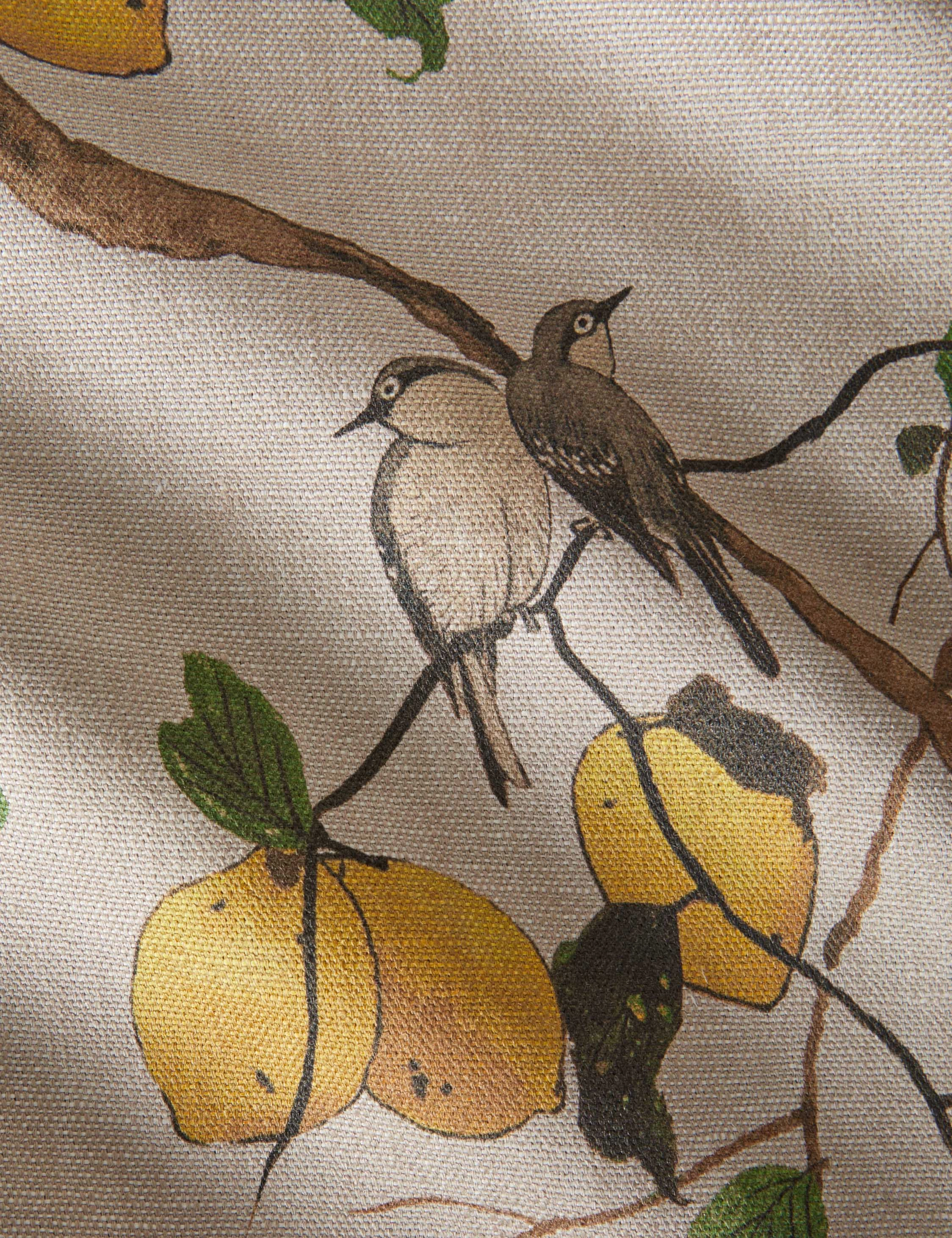 Lemon Birds Flax Linen Fabric by Nathan Turner