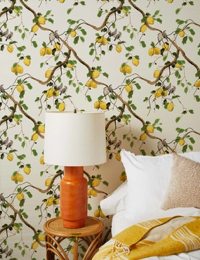 Lemon Birds Grasscloth Wallpaper by Nathan Turner 