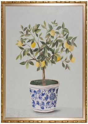 Lemon Tree in Blue & White Pot Framed Wall Art 