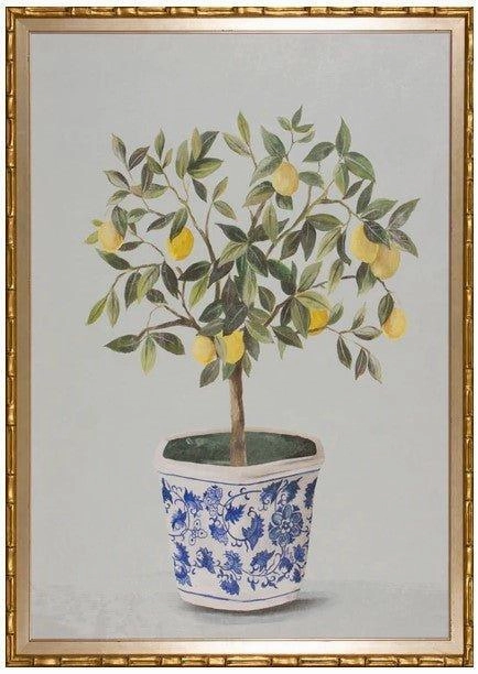 Lemon Tree in Blue & White Pot Framed Wall Art 