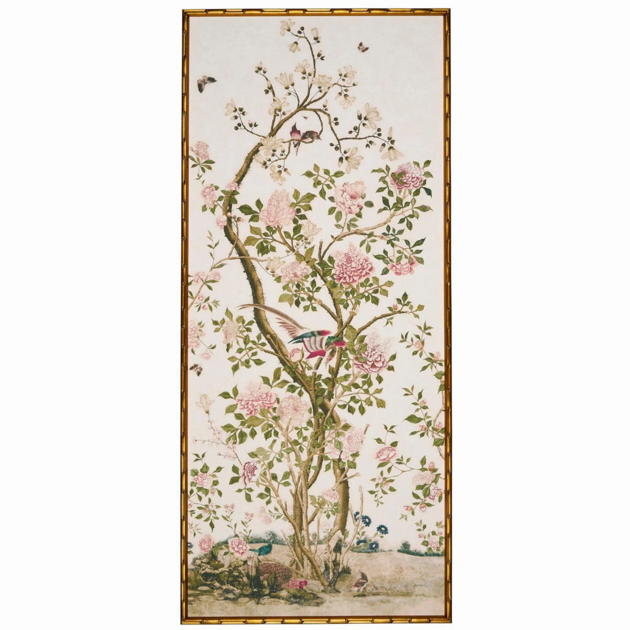 Les Oiseaux Flowering Peony Trees Left Art Panel 
