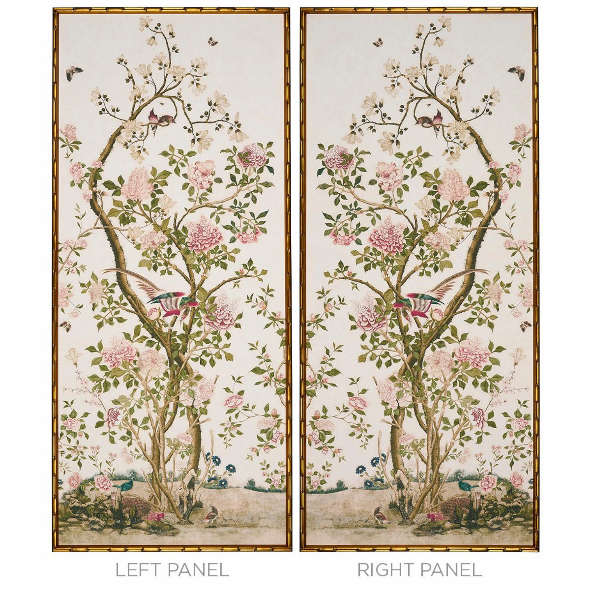 Les Oiseaux Flowering Peony Trees Right Art Panel