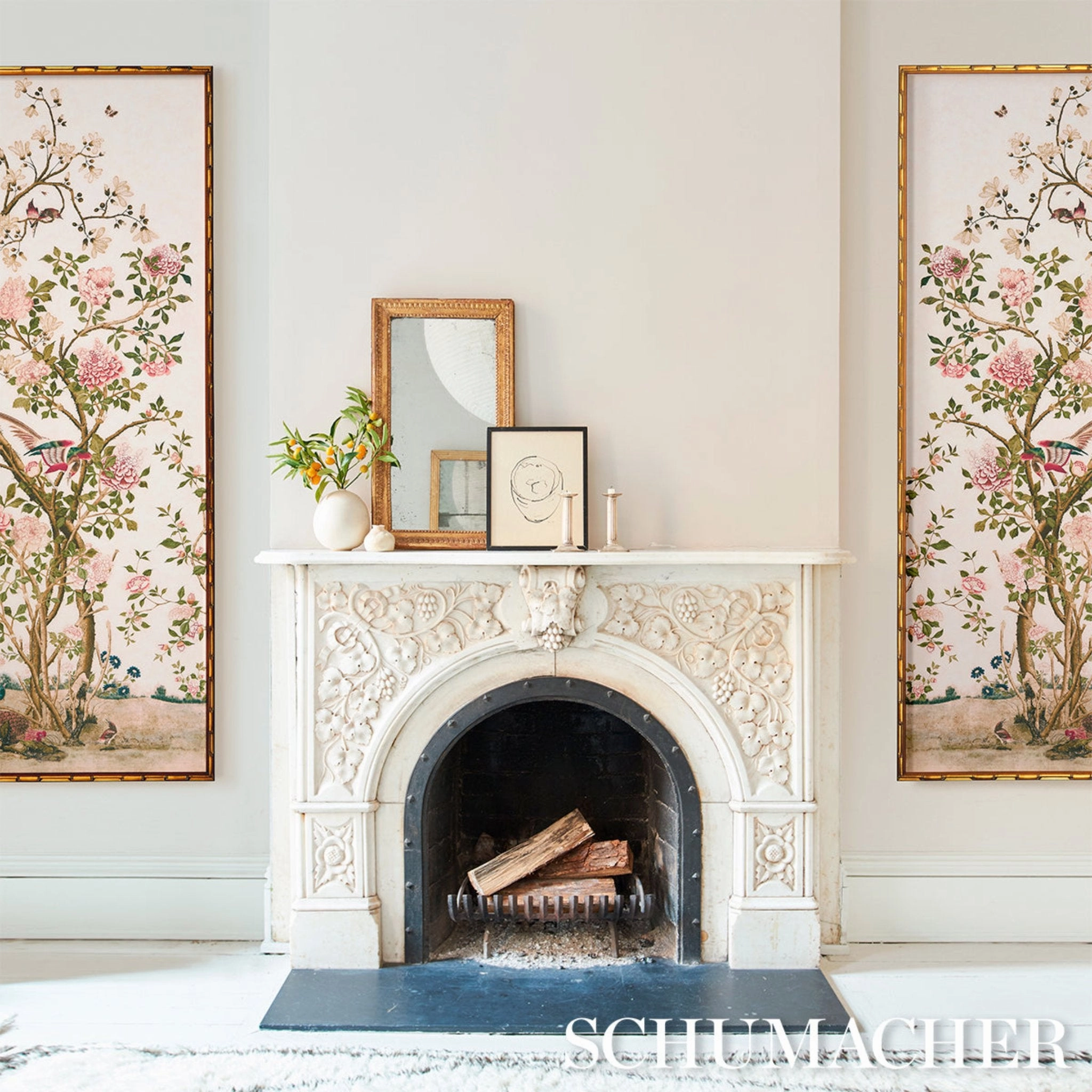 Les Oiseaux Flowering Peony Trees Right Art Panel
