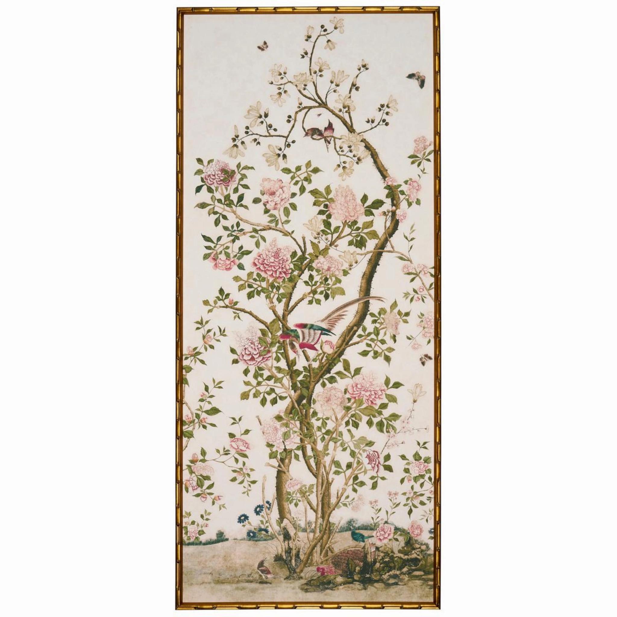 Les Oiseaux Flowering Peony Trees Right Art Panel 