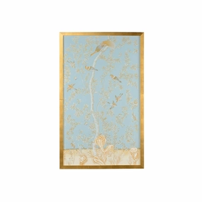 Light Blue Chinoiserie Birds Panel Wall Art With Gold Frame 