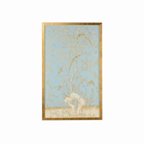 Light Blue Chinoiserie Birds Panel Wall Art With Gold Frame 