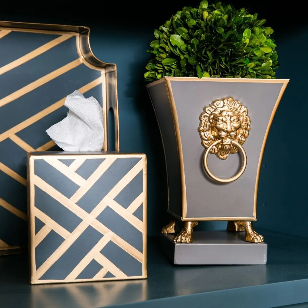 Lion Fluted Square Cachepot Planter 