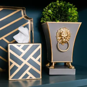Lion Fluted Square Cachepot Planter 