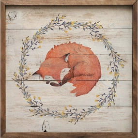 Little Fox Wreath Whitewash Wood Framed Print 