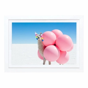 Llama with Pink Balloons and Tassels Mini Framed Print by Gray Malin 