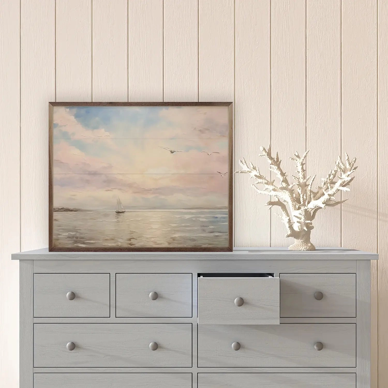 Lone Sailboat Wood Framed Print