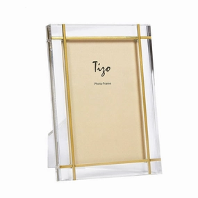 Lucite - Acrylic Frame Gold Metal Design 8x10" 