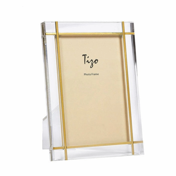 Lucite - Acrylic Frame Gold Metal Design 8x10" 