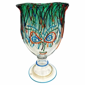Luigi Mellara Picasso Homage Italian Green Blu Murano Glass Face Vase Sculpture 