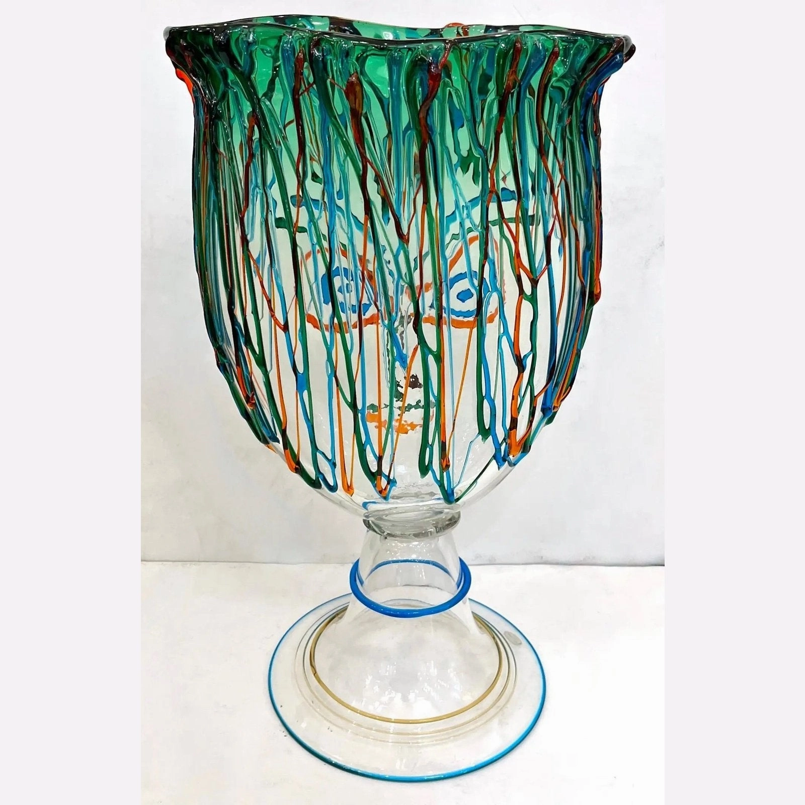 Luigi Mellara Picasso Homage Italian Green Blu Murano Glass Face Vase Sculpture