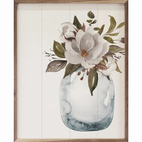 Magnolia And Cotton Vase Wood Framed Print 