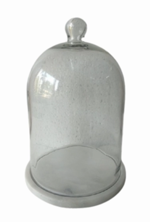 Medium Glass Bell Jar w/ White Marble Base 8.5"Dia - White 