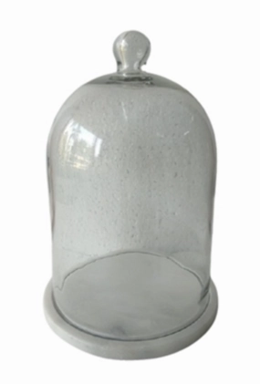 Medium Glass Bell Jar w/ White Marble Base 8.5"Dia - White 