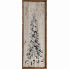 Merry Christmas Pine Tree Wood Framed Print 