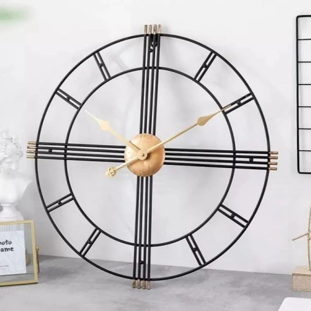 Metal iron black and gold wall clock