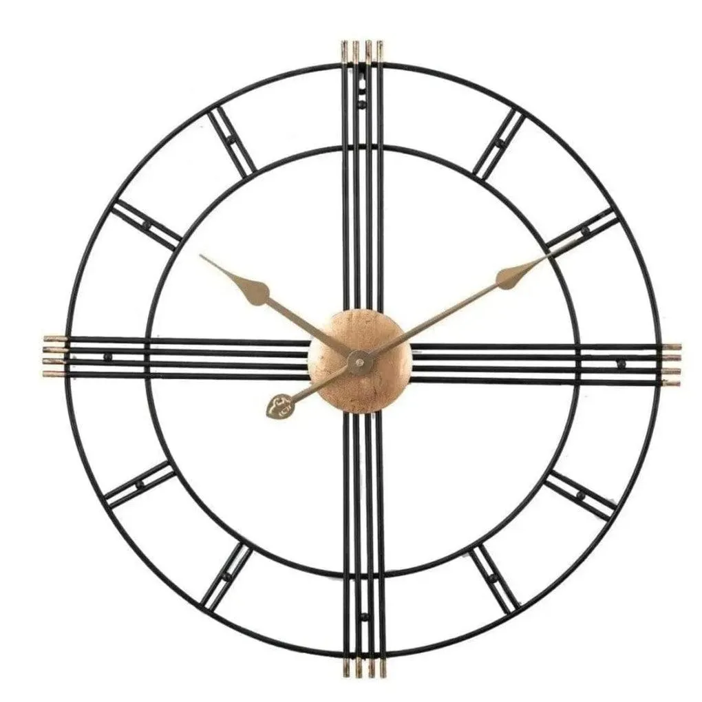 Metal iron black and gold wall clock