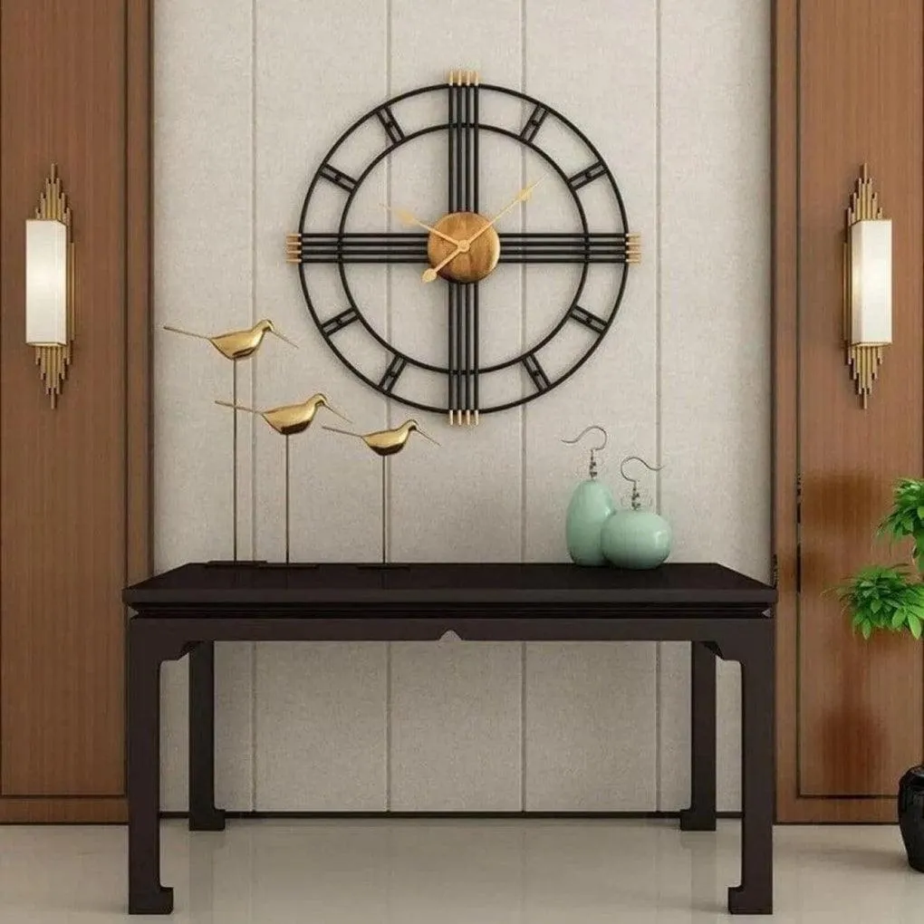 Metal iron black and gold wall clock 