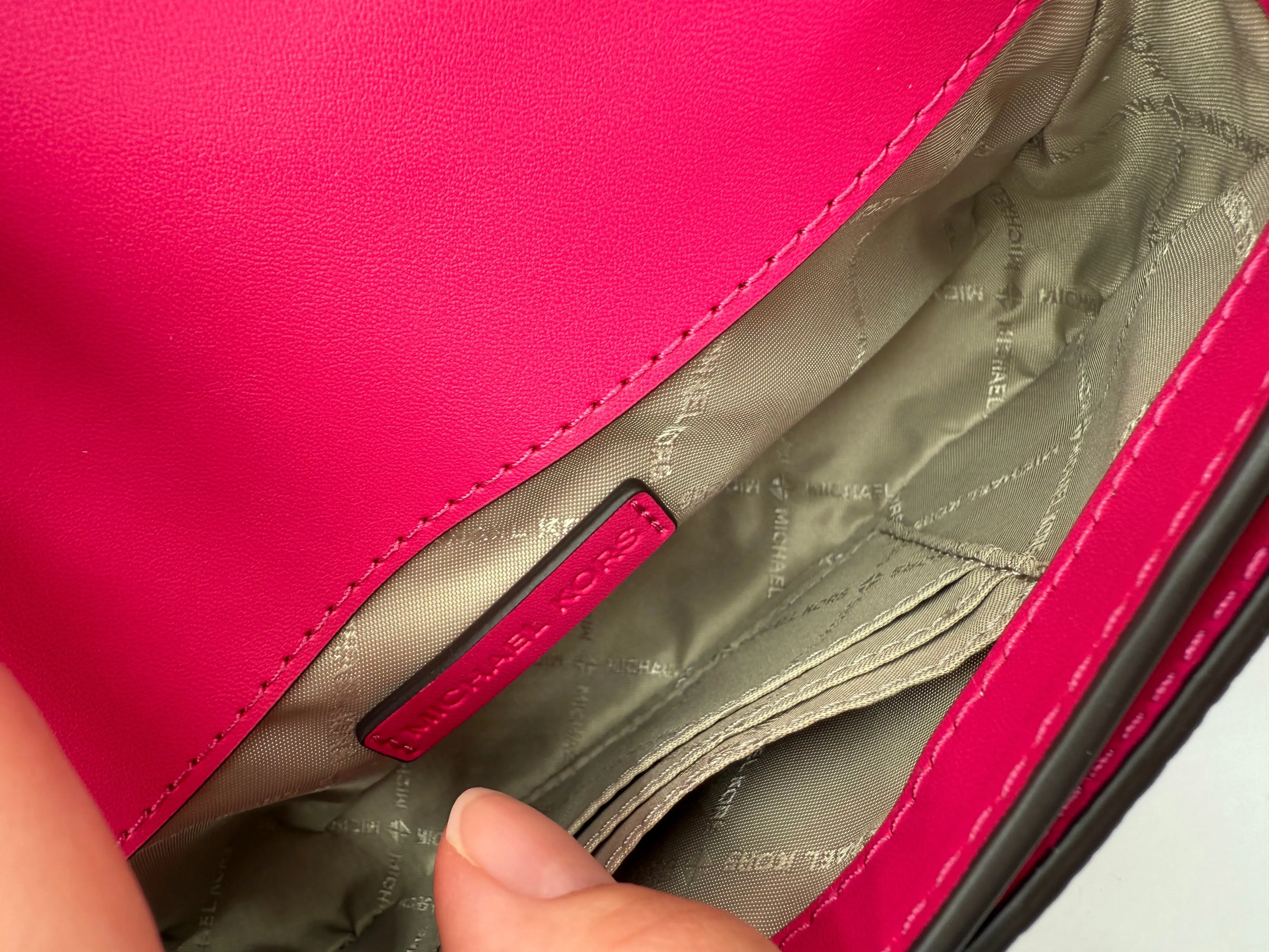 Michael Kors Bags Crossbody Designer By Michael Kors In Pink & Silver, Size:Medium