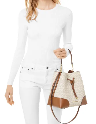 Michael Michael Kors Signature Mercer Gallery Convertible Bucket Leather Shoulder Bag Michael Kors Bags