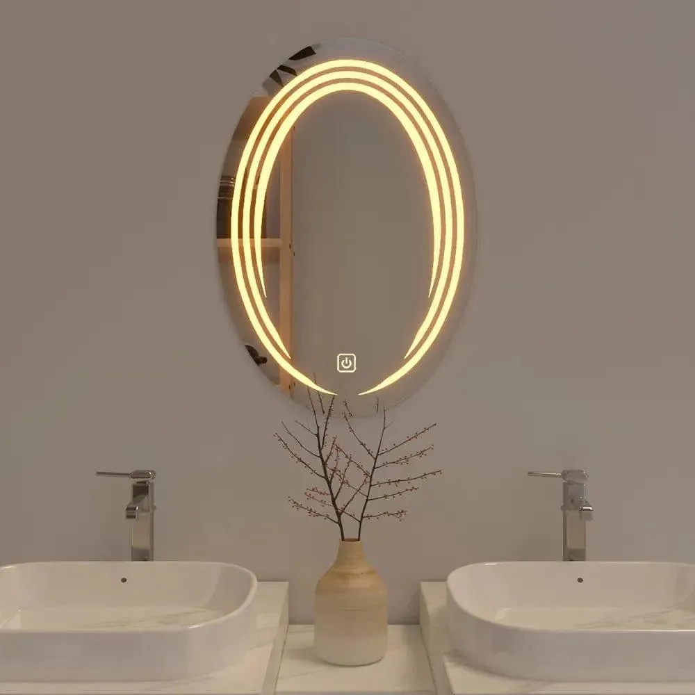 Modern Designed LED Oval Smart Touch Bathroom Wall Mirror 