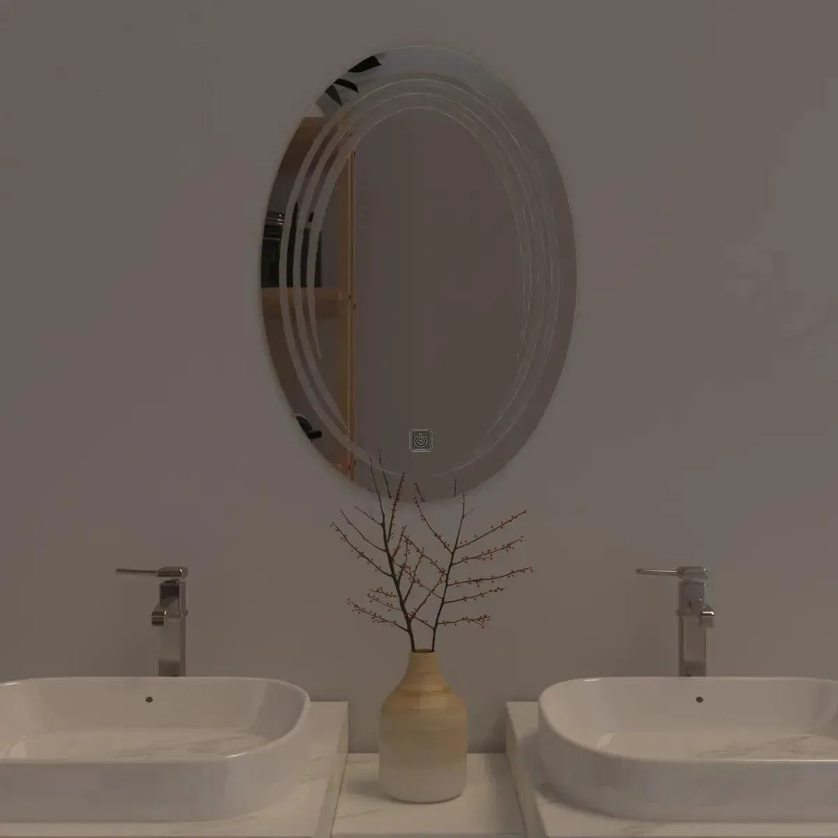Modern Designed LED Oval Smart Touch Bathroom Wall Mirror