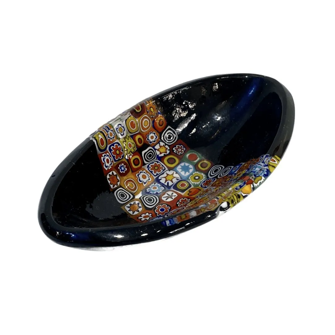 Modern Italian Black White Red Blue Green Murano Art Glass Mosaic Catch-All/Bowl 